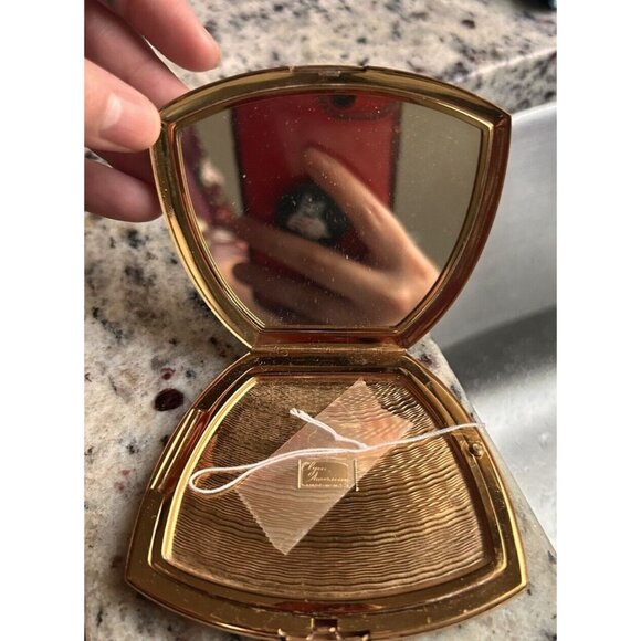 Vintage Signed Elgin American Brown & Gold Enamel Floral Powder Compact - Picture 3 of 3